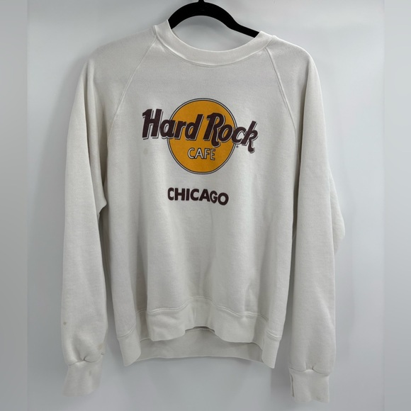 VINTAGE Hard Rock Cafe Sweatshirt Men Large White Chicago Graphic Made USA 90s - Picture 1 of 16